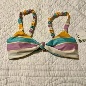 NEW Chelsea & Violet Sunset Stripe Knotted Triangle Bralette Swim Top